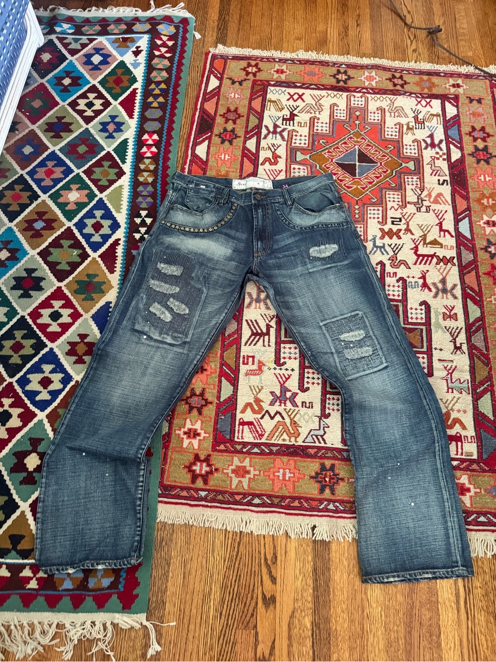 Akoo Distressed Washed Blue Bootcut Jeans